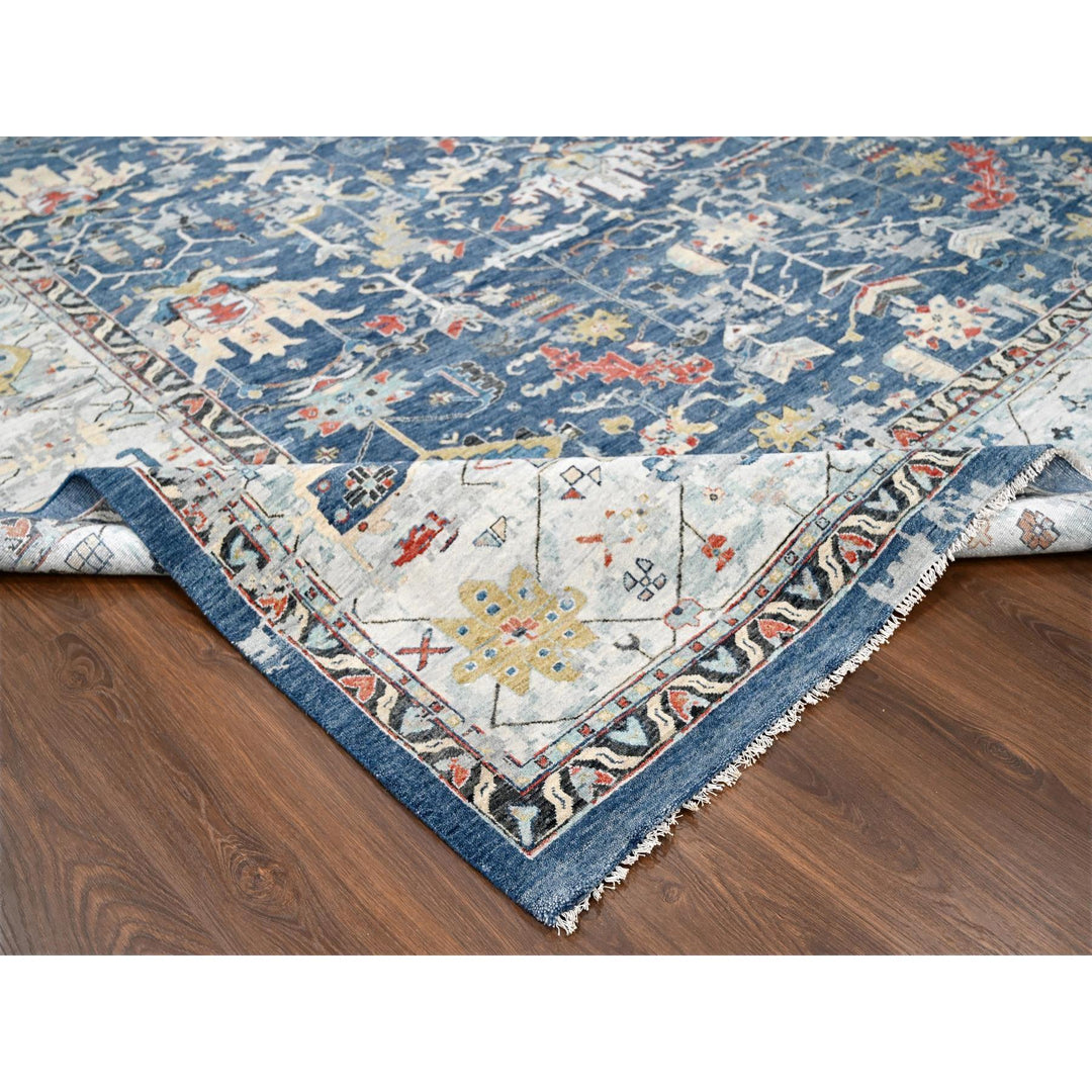 11'10" x 14'11" New Hand Knotted Blue Wool Rectangle Oriental Rug - MOA10284595