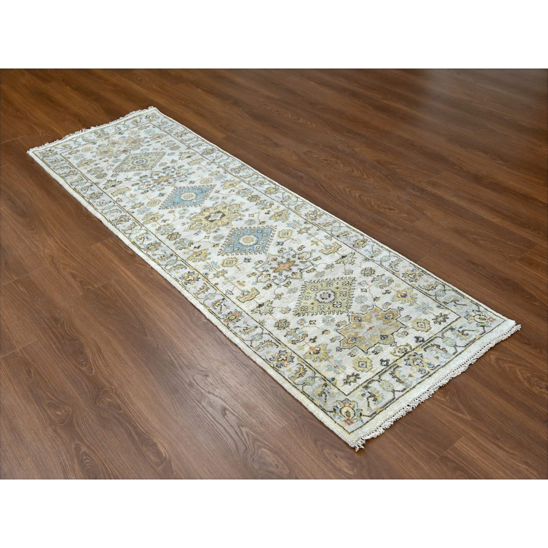 2'7" x 7'9" New Hand Knotted Ivory Wool Runner Oriental Rug - MOA10284607