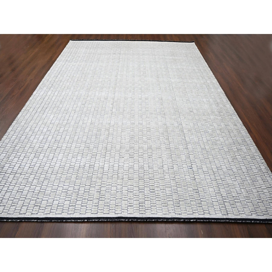 12'2" x 14'11" New Hand Loomed Ivory Wool and Plant based Silk Rectangle Oriental Rug - MOA10284632