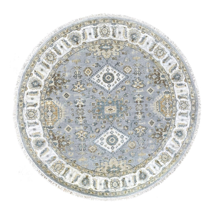 6'2" x 6'2" New Hand Knotted Grey Wool Round Oriental Rug - MOA10284639