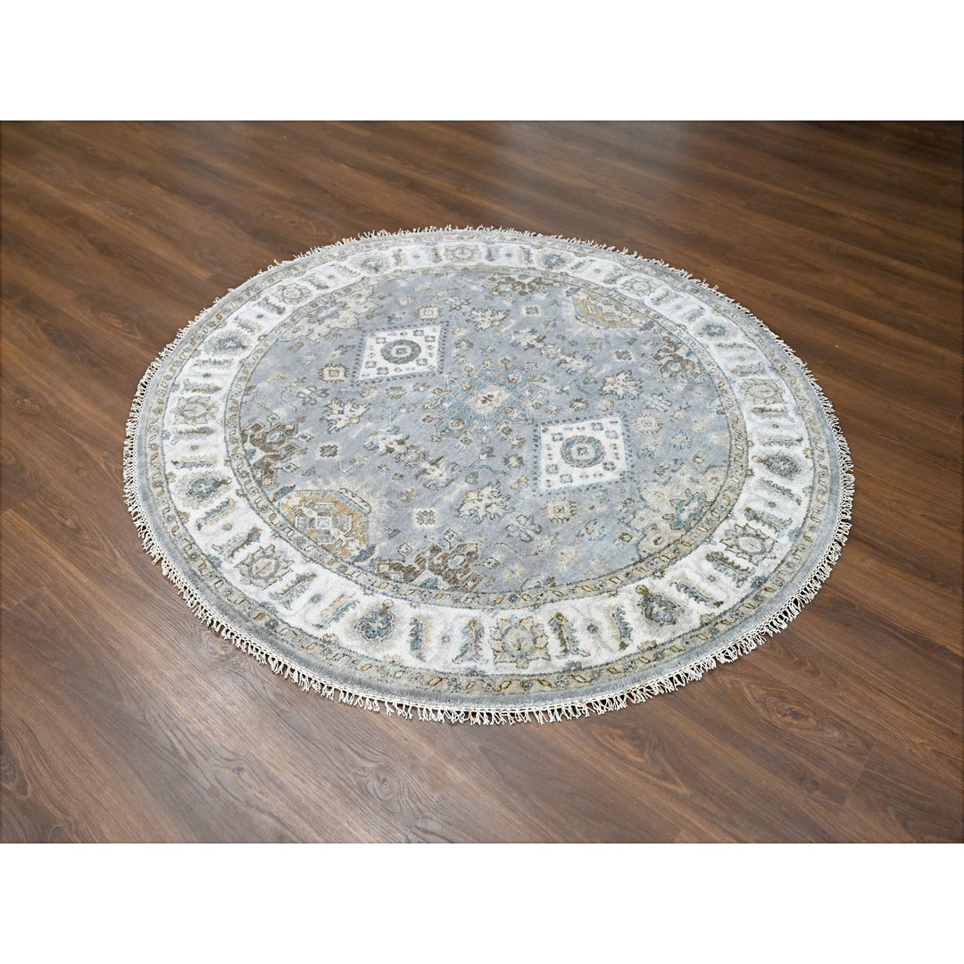 6'2" x 6'2" New Hand Knotted Grey Wool Round Oriental Rug - MOA10284639