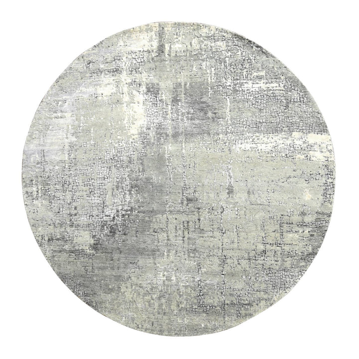 8'0" x 8'0" New Hand Knotted Grey Wool & Silk Round Oriental Rug - MOA10284657