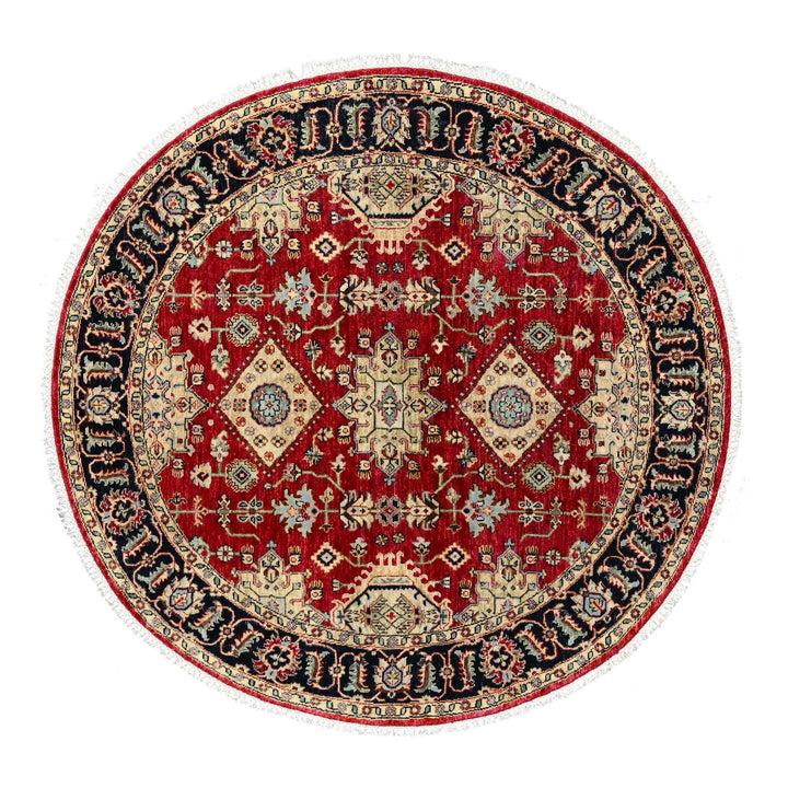 6'2" x 6'1" New Hand Knotted Red Wool Round Oriental Rug - MOA10284661