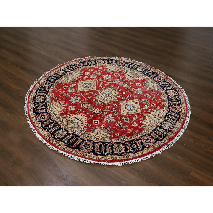 6'2" x 6'1" New Hand Knotted Red Wool Round Oriental Rug - MOA10284661