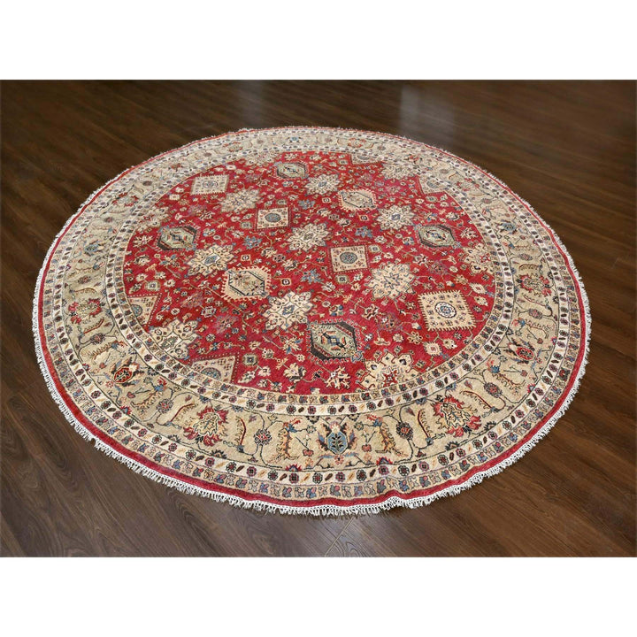 12'0" x 12'0" New Hand Knotted Red Wool Round Oriental Rug - MOA10284686