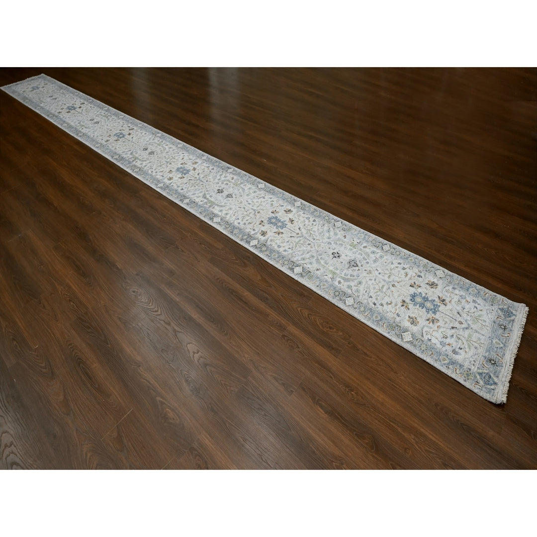 2'6" x 25'8" New Hand Knotted Grey Wool Runner Oriental Rug - MOA10284694