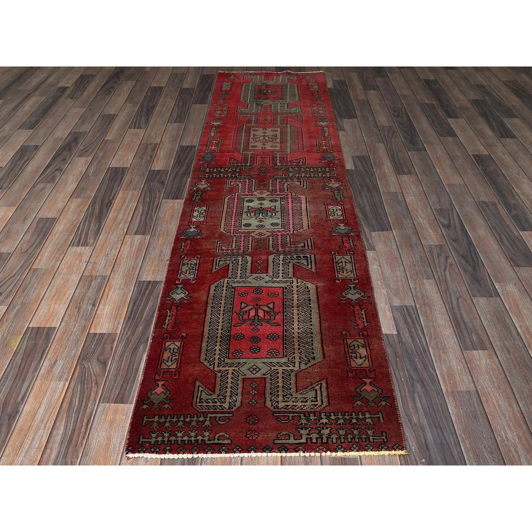 2'3" x 8'5" Vintage Hand Knotted Red Wool Runner Oriental Rug - MOA102846