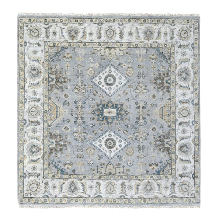 6'2" x 6'2" New Hand Knotted Grey Wool Square Oriental Rug - MOA10284704