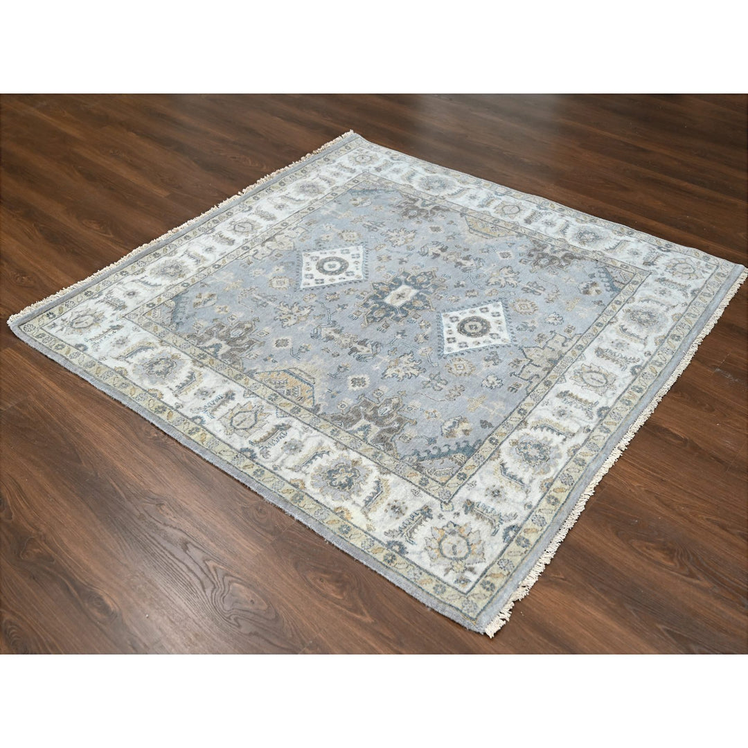 6'2" x 6'2" New Hand Knotted Grey Wool Square Oriental Rug - MOA10284704