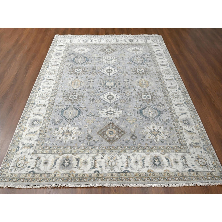 8'0" x 10'0" New Hand Knotted Grey Wool Rectangle Oriental Rug - MOA10284708