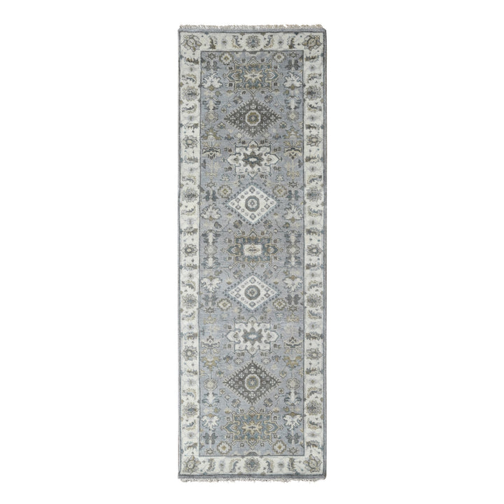 2'7" x 7'10" New Hand Knotted Grey Wool Runner Oriental Rug - MOA10284717