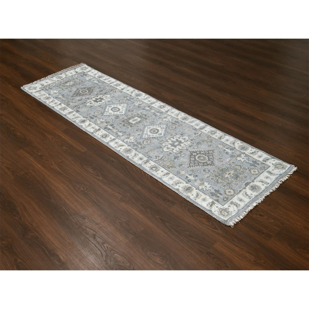 2'7" x 8'0" New Hand Knotted Grey Wool Runner Oriental Rug - MOA10284718