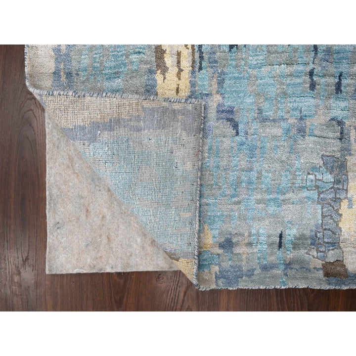 2'6" x 17'9" New Hand Knotted Blue Wool & Silk Runner Oriental Rug - MOA10284724