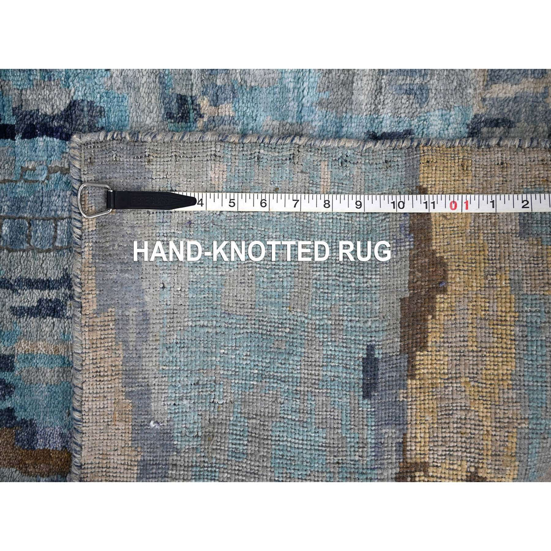 2'6" x 17'9" New Hand Knotted Blue Wool & Silk Runner Oriental Rug - MOA10284724