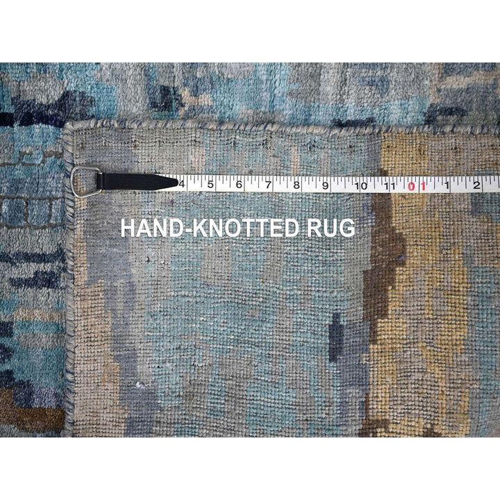 2'6" x 17'9" New Hand Knotted Blue Wool & Silk Runner Oriental Rug - MOA10284724