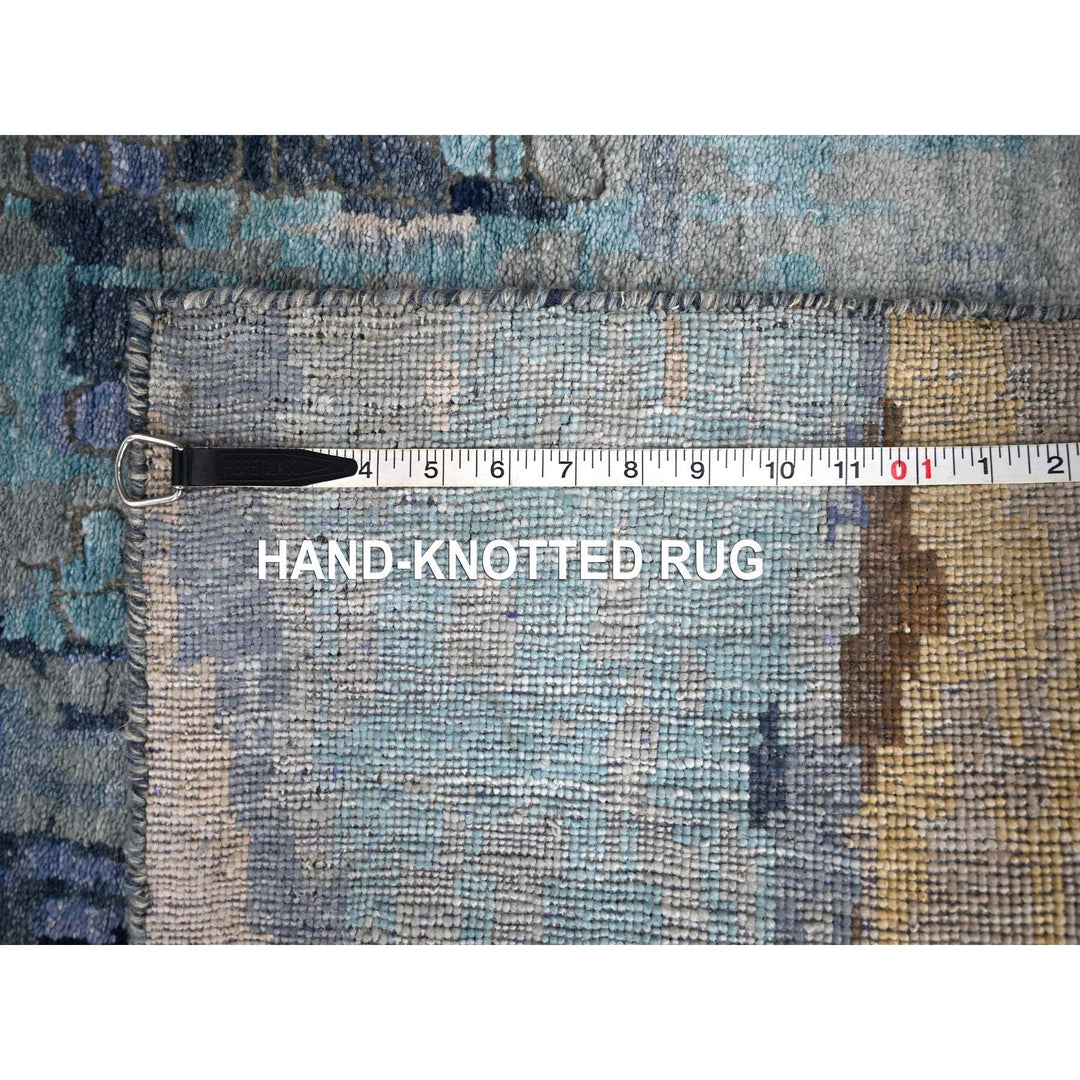 2'7" x 15'9" New Hand Knotted Blue Wool & Silk Runner Oriental Rug - MOA10284725