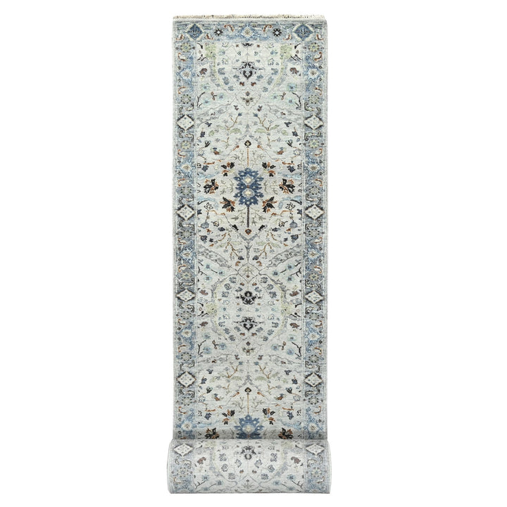 2'8" x 27'8" New Hand Knotted Grey Wool Runner Oriental Rug - MOA10284735