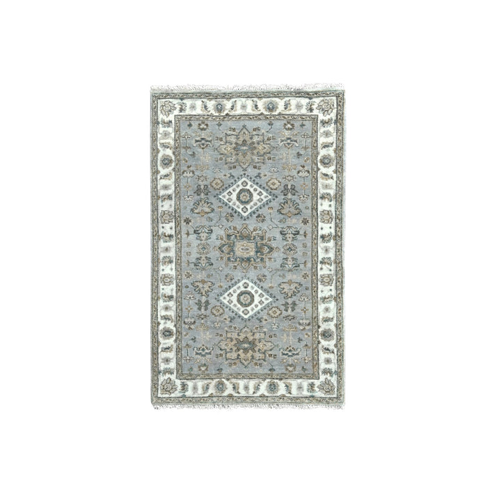 3'1" x 5'0" New Hand Knotted Grey Wool Rectangle Oriental Rug - MOA10284738