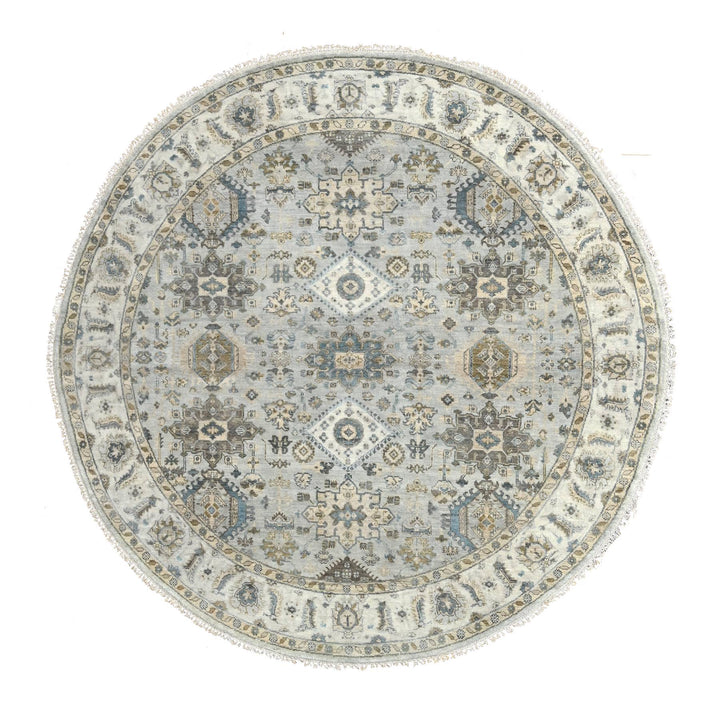 8'0" x 8'0" New Hand Knotted Grey Wool Round Oriental Rug - MOA10284746