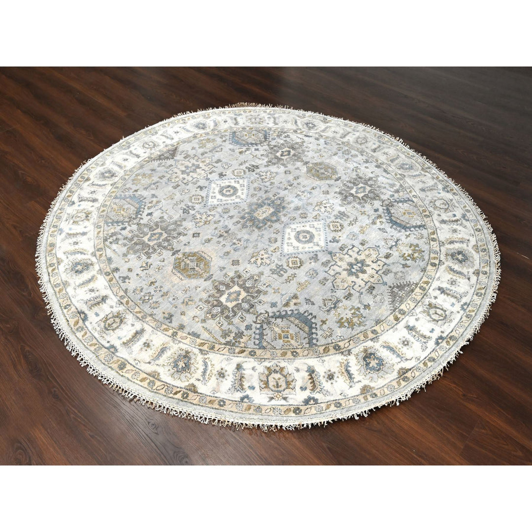 8'0" x 8'0" New Hand Knotted Grey Wool Round Oriental Rug - MOA10284746