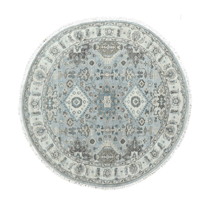 5'1" x 5'1" New Hand Knotted Grey Cotton Round Oriental Rug - MOA10284755