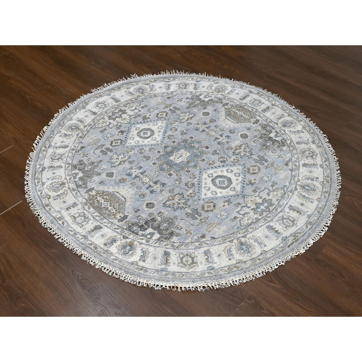 5'1" x 5'1" New Hand Knotted Grey Cotton Round Oriental Rug - MOA10284755