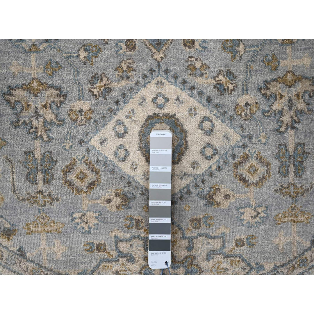 5'1" x 5'1" New Hand Knotted Grey Cotton Round Oriental Rug - MOA10284755