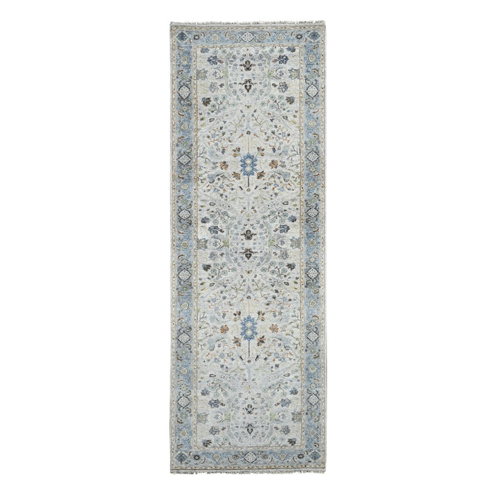 4'0" x 11'10" New Hand Knotted Grey Wool Runner Oriental Rug - MOA10284756