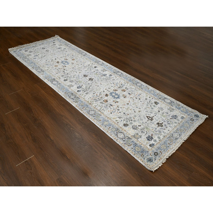 4'0" x 11'10" New Hand Knotted Grey Wool Runner Oriental Rug - MOA10284756