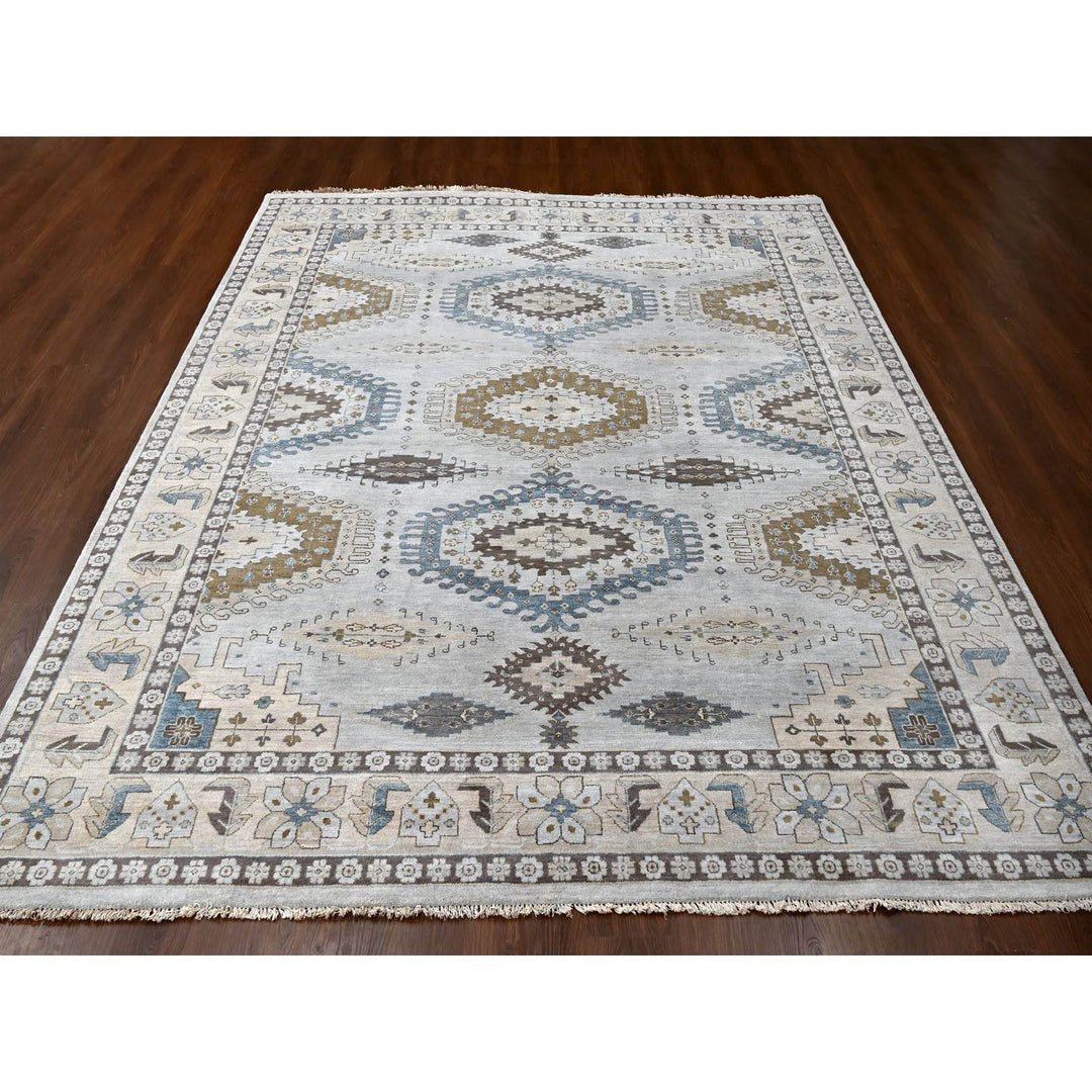 9'1" x 11'11" New Hand Knotted Grey Wool Rectangle Oriental Rug - MOA10284760