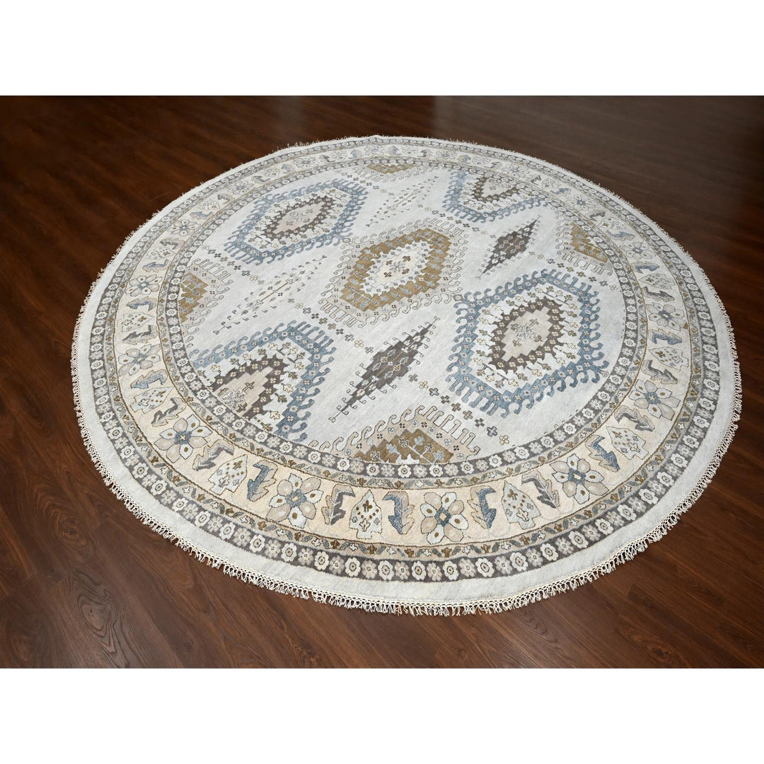 12'0" x 12'0" New Hand Knotted Grey Wool Round Oriental Rug - MOA10284762