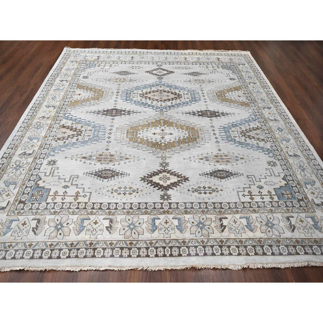 11'9" x 12'1" New Hand Knotted Grey Wool Square Oriental Rug - MOA10284776