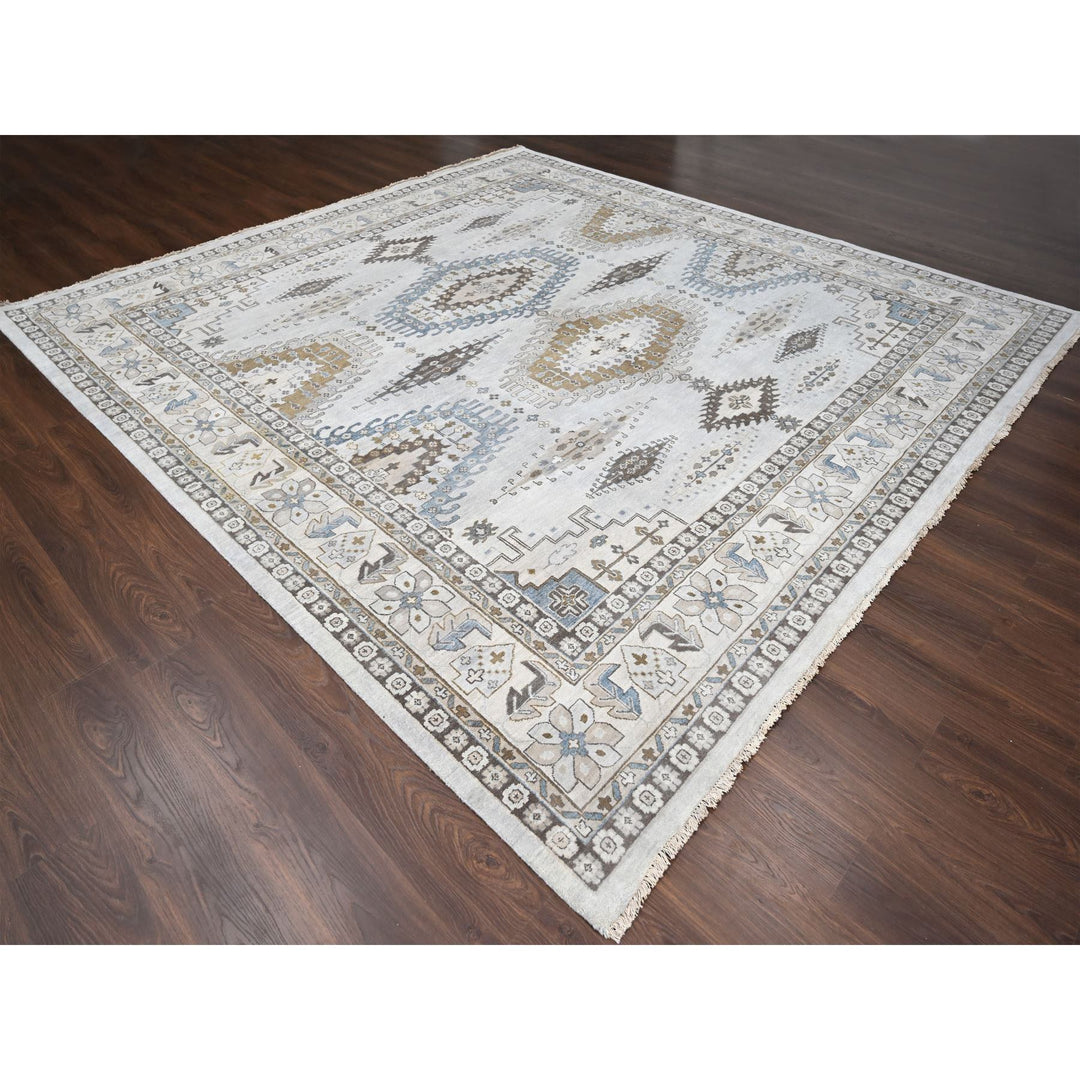 11'9" x 12'1" New Hand Knotted Grey Wool Square Oriental Rug - MOA10284776