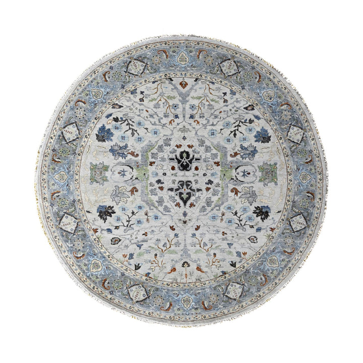 9'10" x 9'10" New Hand Knotted Grey Wool Round Oriental Rug - MOA10284794