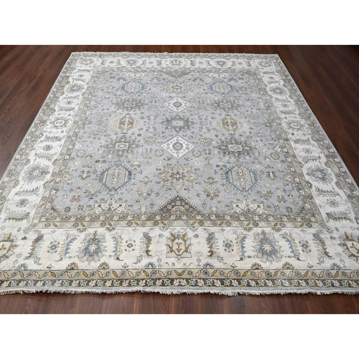 10'11" x 11'1" New Hand Knotted Grey Cotton Square Oriental Rug - MOA10284798