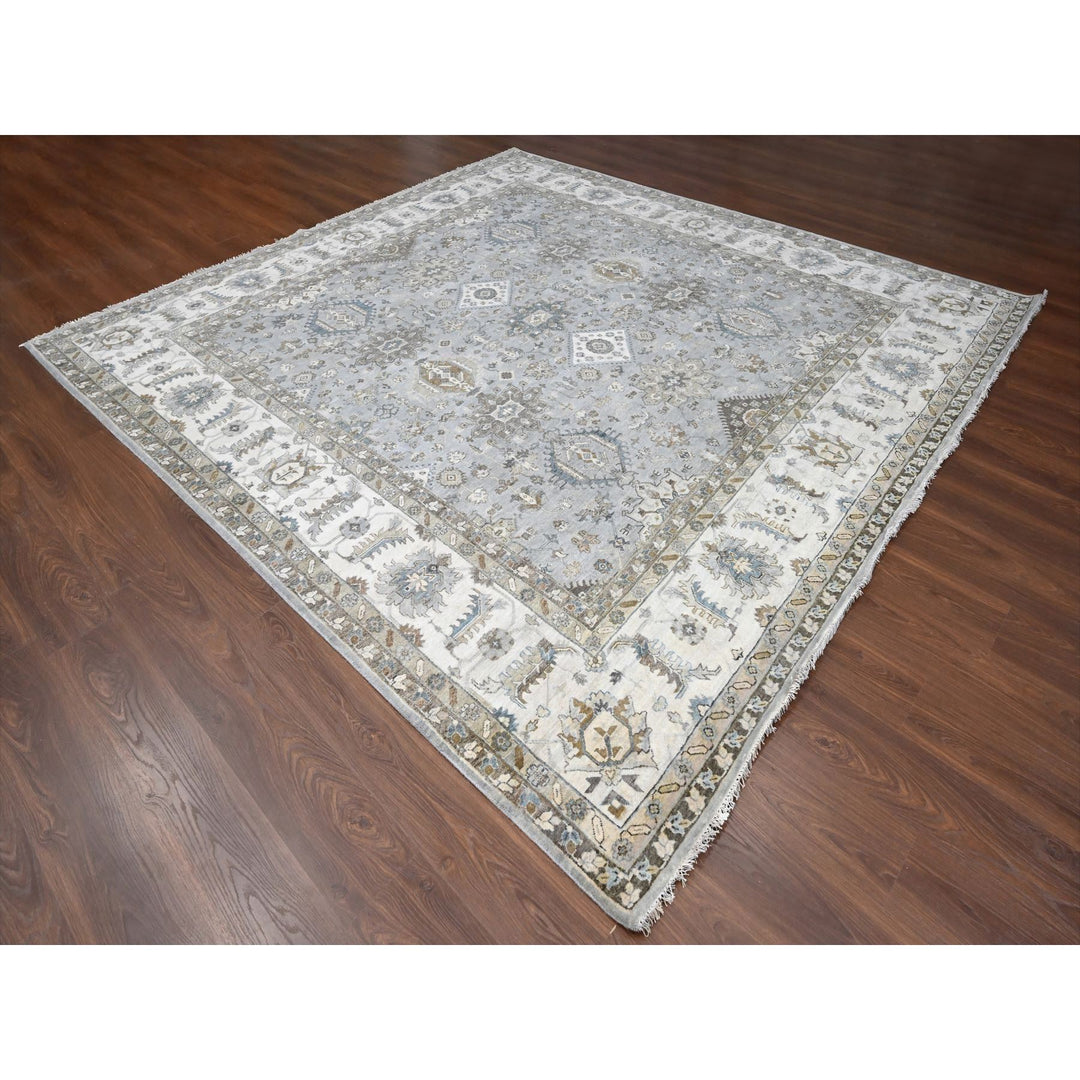 10'11" x 11'1" New Hand Knotted Grey Cotton Square Oriental Rug - MOA10284798