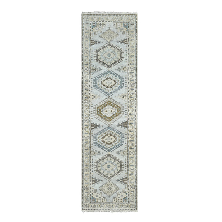 2'8" x 10'1" New Hand Knotted Grey Wool Runner Oriental Rug - MOA10284801