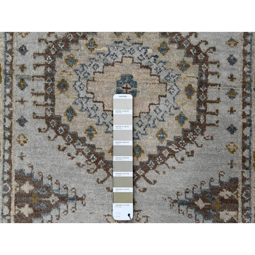 2'8" x 10'1" New Hand Knotted Grey Wool Runner Oriental Rug - MOA10284801