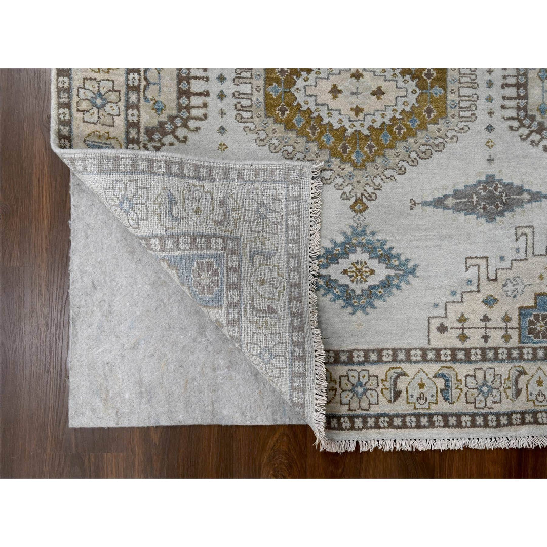 4'3" x 12'0" New Hand Knotted Grey Wool Runner Oriental Rug - MOA10284818