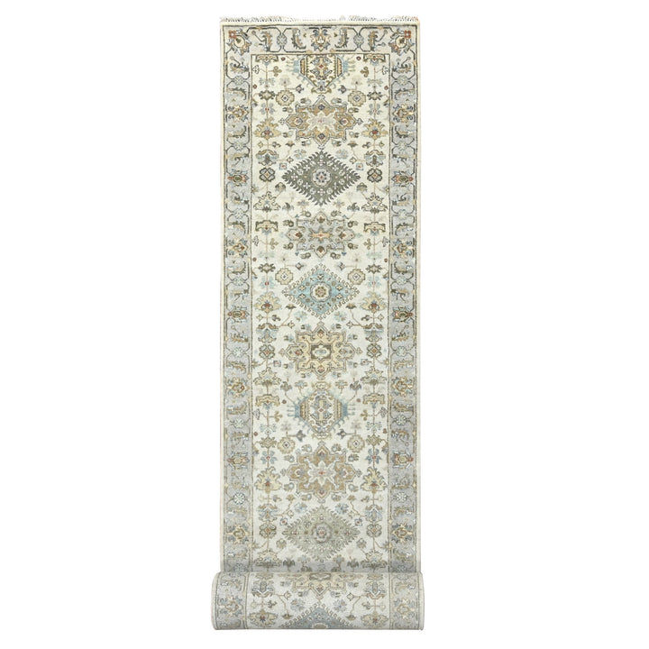 2'9" x 17'10" New Hand Knotted Ivory Wool Runner Oriental Rug - MOA10284826