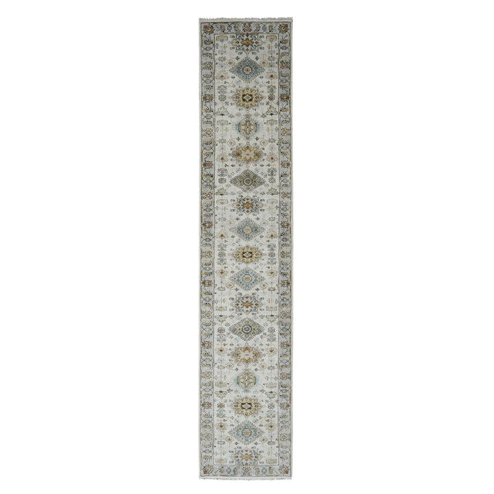 2'9" x 13'6" New Hand Knotted Ivory Wool Runner Oriental Rug - MOA10284841