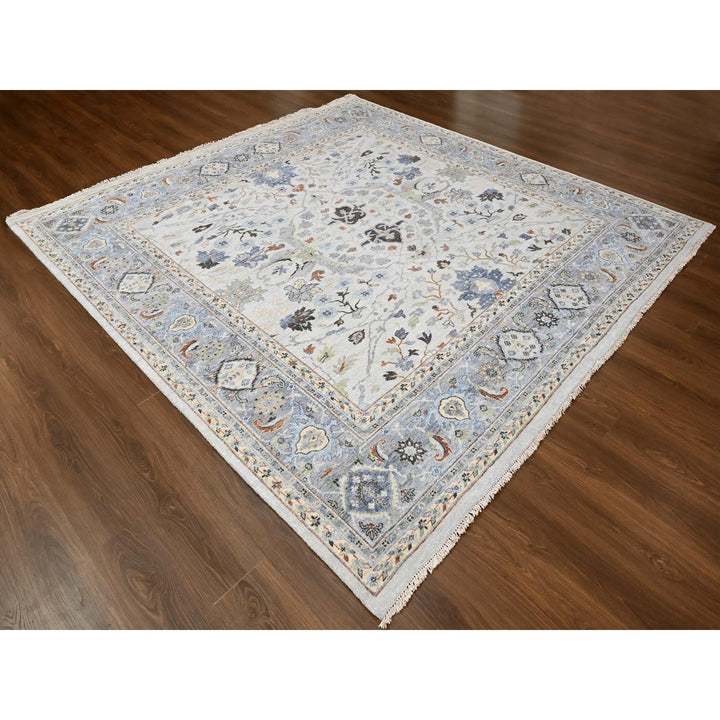 9'8" x 9'8" New Hand Knotted Grey Wool Square Oriental Rug - MOA10284859