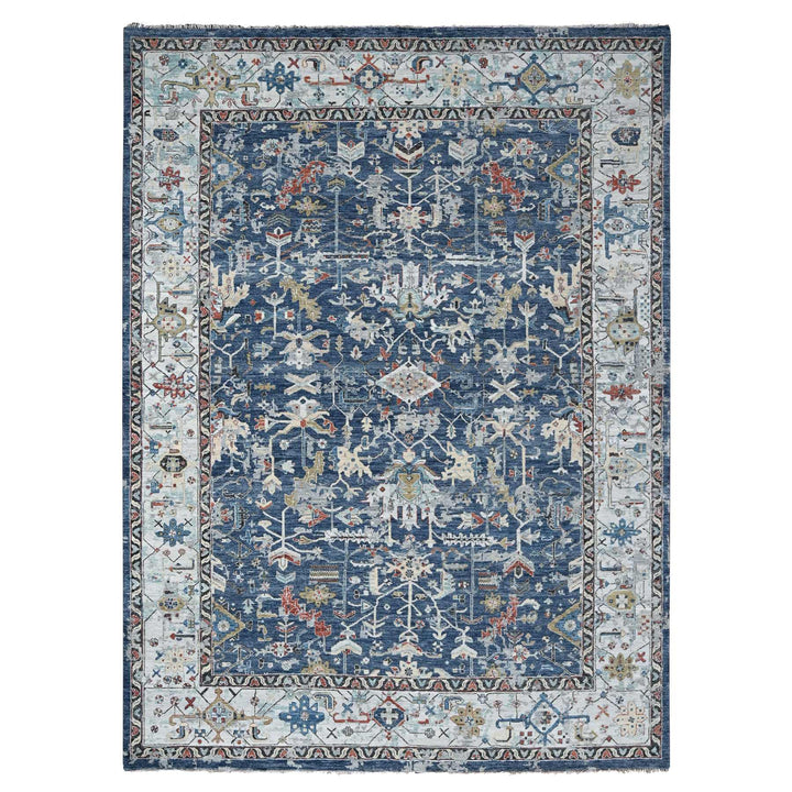 8'10" x 11'10" New Hand Knotted Blue Wool Rectangle Oriental Rug - MOA10284905