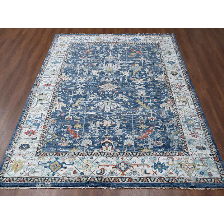 8'10" x 11'10" New Hand Knotted Blue Wool Rectangle Oriental Rug - MOA10284905