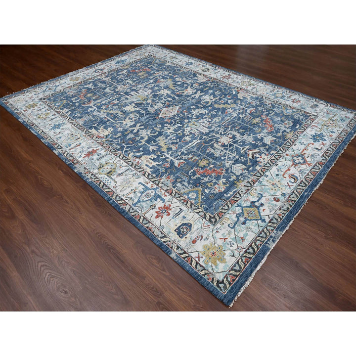 8'10" x 11'10" New Hand Knotted Blue Wool Rectangle Oriental Rug - MOA10284905