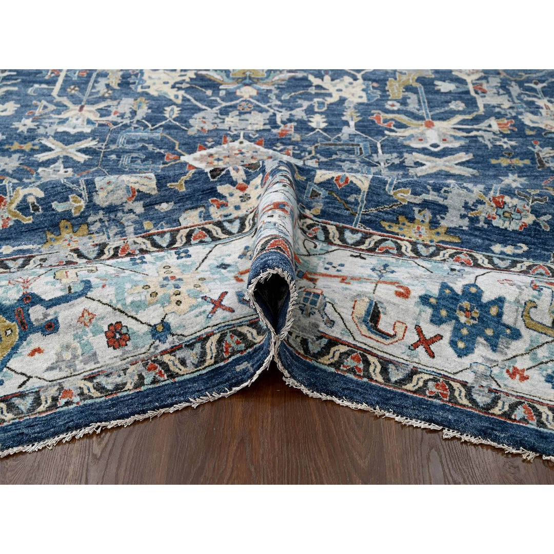 8'10" x 11'10" New Hand Knotted Blue Wool Rectangle Oriental Rug - MOA10284905