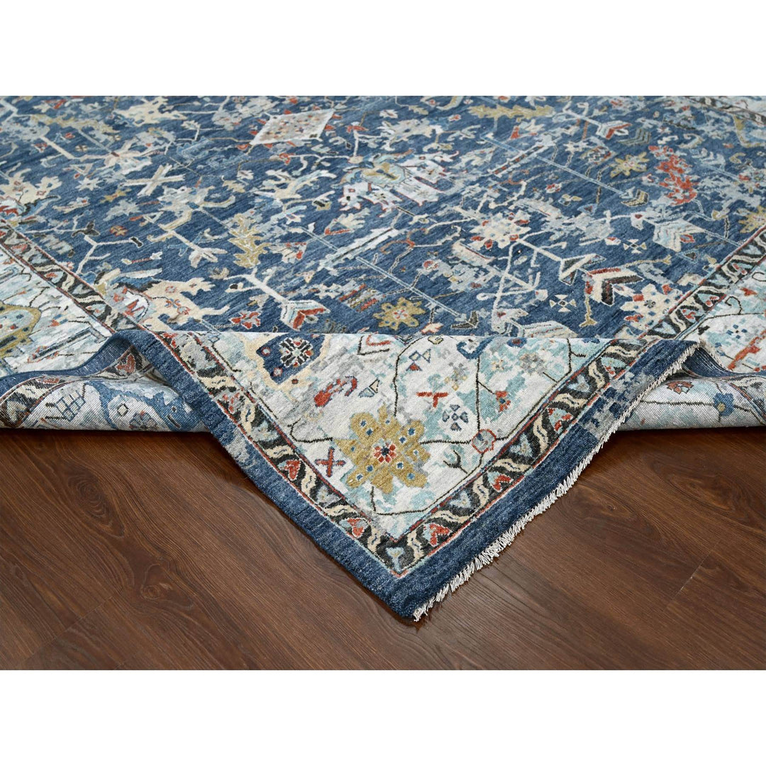 8'10" x 11'10" New Hand Knotted Blue Wool Rectangle Oriental Rug - MOA10284905