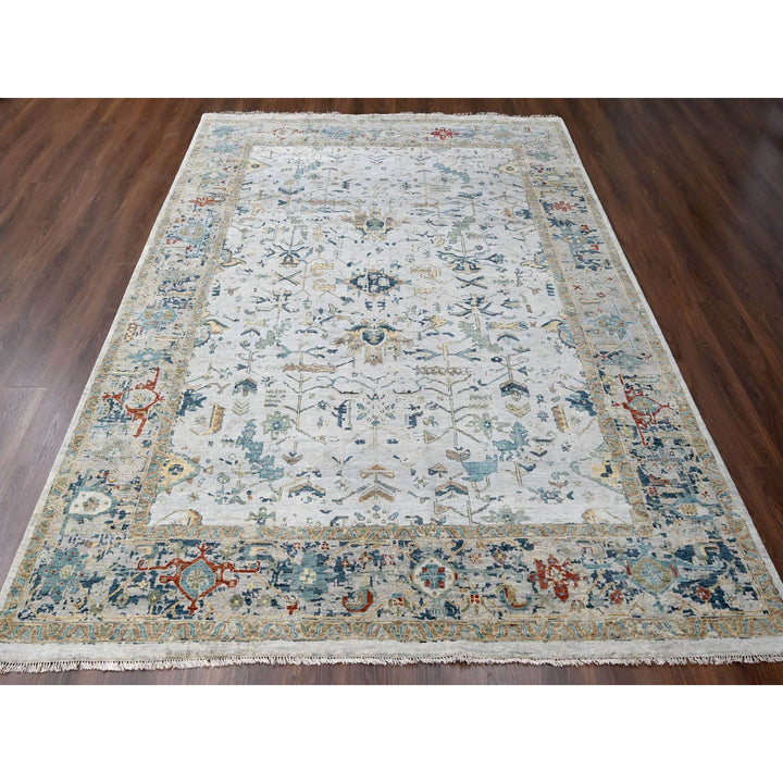 8'10" x 11'11" New Hand Knotted Grey Wool Rectangle Oriental Rug - MOA10284915