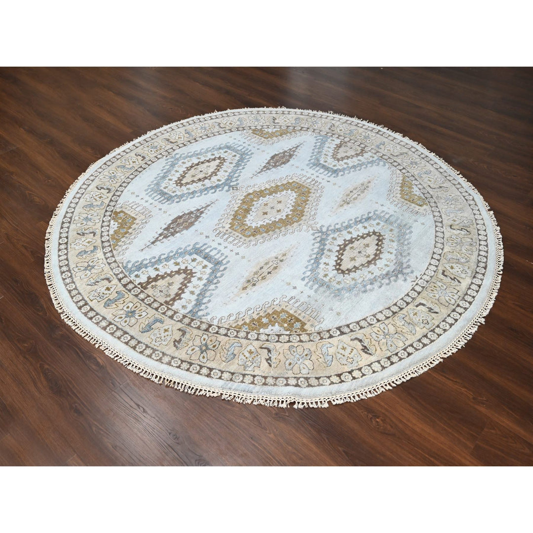 8'1" x 8'1" New Hand Knotted Grey Wool Round Oriental Rug - MOA10284921