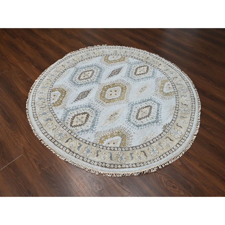 5'10" x 6'1" New Hand Knotted Grey Wool Round Oriental Rug - MOA10284922